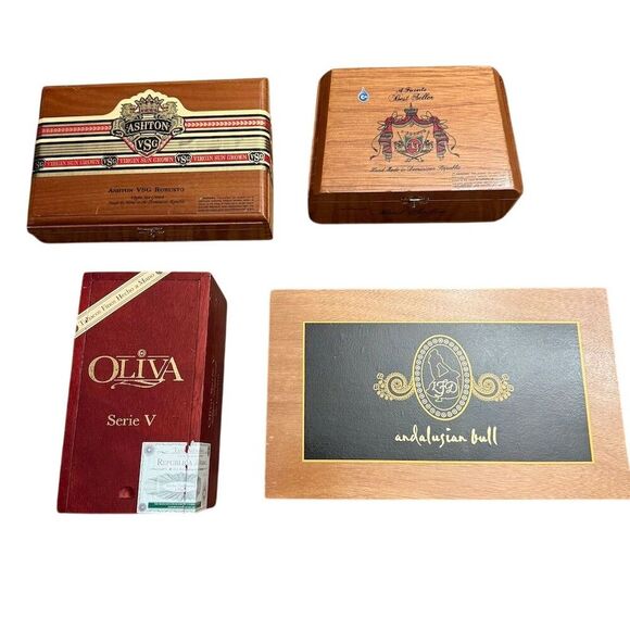La Flor Dominicana Other - Lot of 4 Empty Wooden Cigar Boxes Ashton Oliva Fuente Andalusian Bull